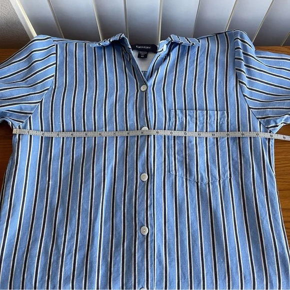 Karen Kane Striped Shirtdress Tencel Linen Roll-Tab Sleeve Blue Size XS - Picture 15 of 16